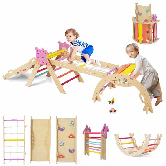 Montessori hřiště - sada s Piklerové trojúhelníkem, deskami a houpačkou Unicorn - Pastel04