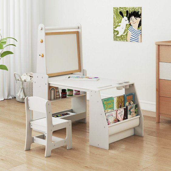 Dětský kreativní stojan s oboustranou kreslící tabulí  6 v 1 šedý