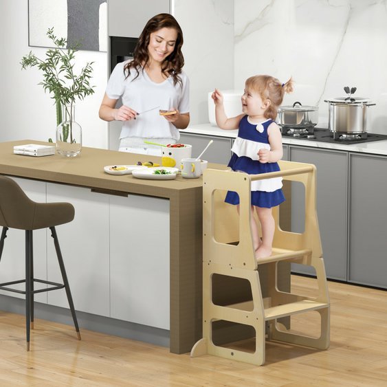 Dřevěná učící věž Montessori 3v1 s tabulí