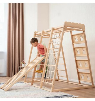 Montessori interiérové hřiště 6v1 s rampou v přírodním provedení 01
