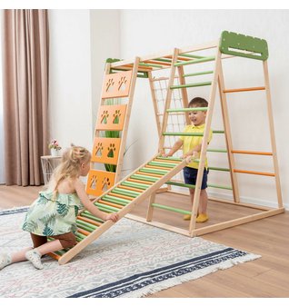 Montessori interiérové hřiště 6v1 s rampou v barevném provedení 013