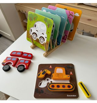 Montessori dřevěné puzzle vozidla