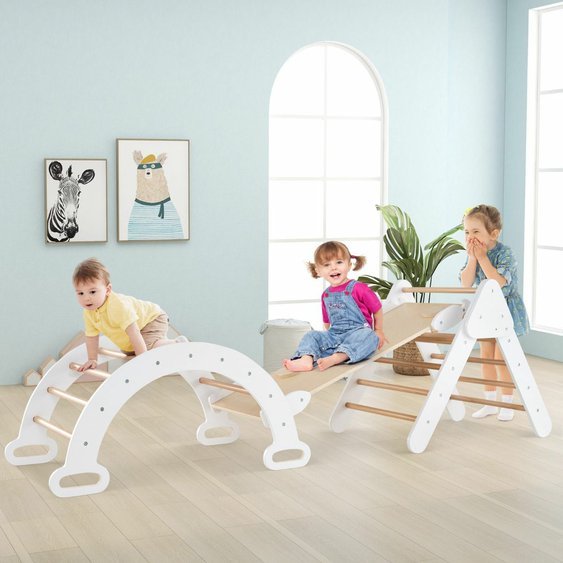 Montessori Piklerové trojúhelník sada s  houpačkou a skluzavkou White