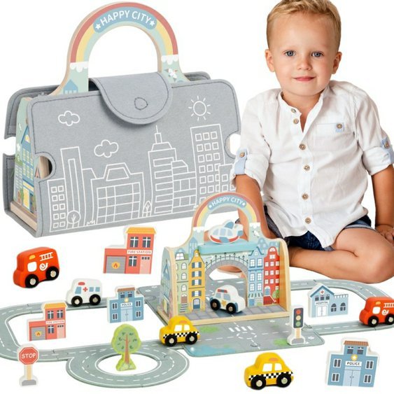 Přenosná autodráha v kufříku Happy City